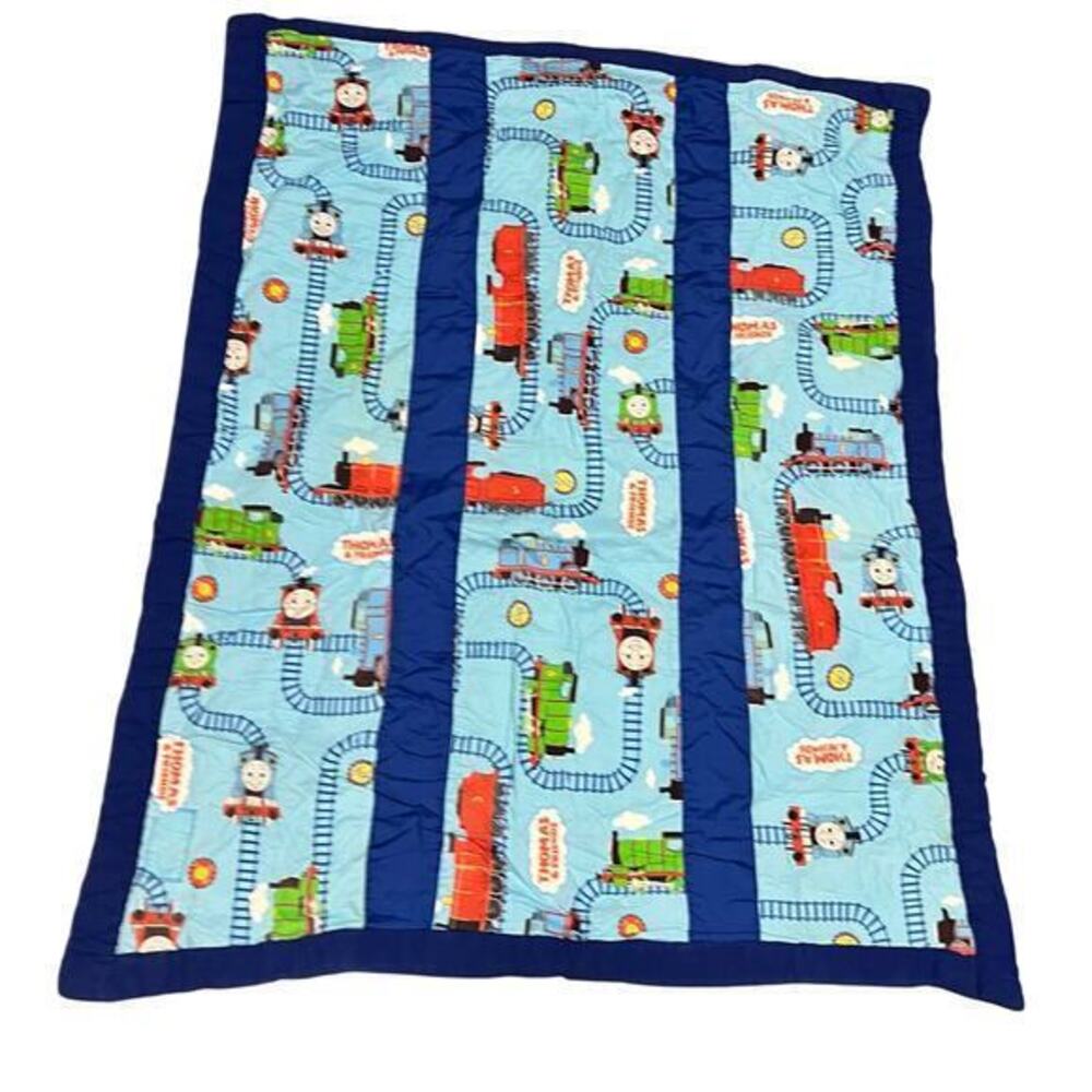 THOMAS THE TRAIN handmade baby toddler bed quilt vintage